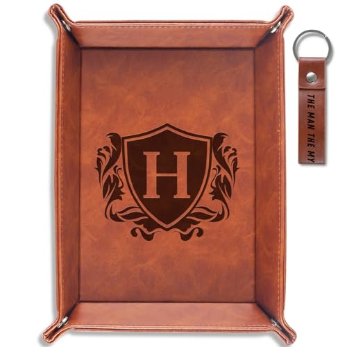 INNObeta Initial Valet Tray, Desktop Storage Organizer, PU Leather Bedside Tray Key Coin Holder, Personalised Gifts for Men, Birthday, Christmas, Letter H - color: Initial H