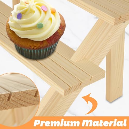 2 Pack 4 Tier Wooden Display Stand Riser Detachable Wood Earring Display Cupcake Stands Jewelry Display for Vendors with Groove or Jewelry Cupcake Vendors Retail