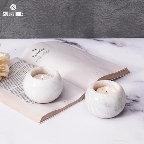 Marble Tealight Candle Holder 3.5 Inch White Gifts, Stone Holders for Votive Candles & Small Tea Lights Set of 2 for Birthday, Wedding Decorations - size: 3.5 inches