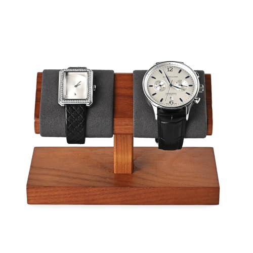 Solid Wood Watch Display Stand T-bar Microfiber Watch Stand Jewelry Holder For Men And Women Stand Organizer For Wristwatch/Bracelet/Storage Display Rack (Gray) - color: Grey, size: 2 Slots