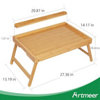 Artmeer Bed Tray Table with Folding Legs, Bamboo Breakfast Food Tray with Media Slot, Use As Platter, Laptop Desk, Snack, TV Tray Kitchen Serving Tray (Bamboo Extra-Large Size) - color: Bamboo, size: X-Large