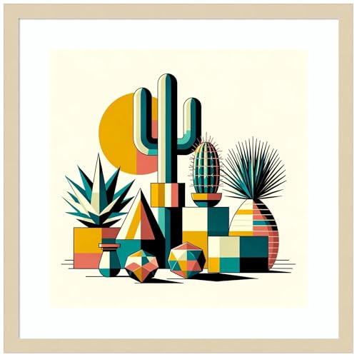 Amanti Art Framed Wall Art Print 21x21 Succulents in Cubist Vases by David Galan, Abstract Wall Art, Modern Contemporary Decor, Medium Poster Painting Artwork for Living Room, Bedroom, Bathroom, - color: Svelte Natural, size: 21"L x 21"W