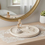 Koville Natural Travertine Tray for Home Decor, 10 Inch Round Serving Tray for Kitchen and Coffee Table, Decorative Marble Bathroom Trays for Counter, Luxury Vanity Tray, Light Beige Stone Tray