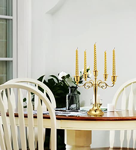 5-Candle Metal Candelabra 10.2 Inch Tall Candlestick Candle Holders for Home Decor Wedding Christmas Church Halloween Party, Gold - color: Gold-regular