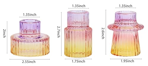 Vixdonos Glass Candlestick Holders Tealight Candle Holders for Table Centerpieces, Wedding Decor and Dinner Party (3 Pcs, Purple-Pink-Yellow) - color: Purple-pink-yellow, size: 3 Pcs