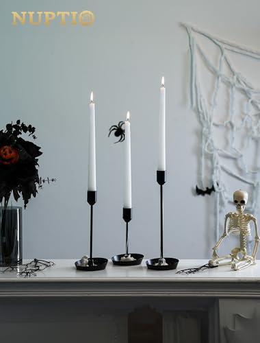 NUPTIO Black Candlestick Holders for Centerpiece: 3 PCS Tall Taper Candles Holders for Halloween - Metal Candles Stick Holder for Christmas Birthday Party Fireplace Table Decor - color: Black, size: 3 pcs