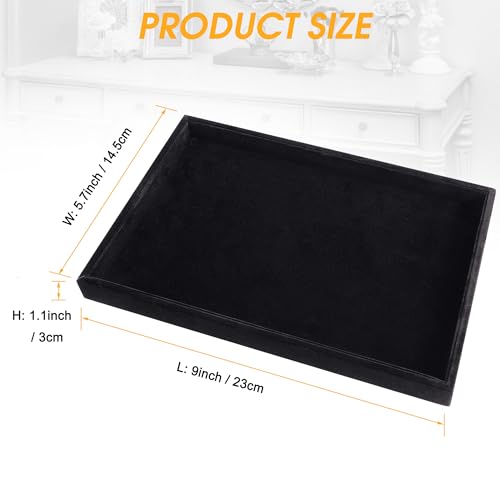 Mornajina 9" x 5.7" Velvet Jewelry Tray Jewelry Display Tray, Stackable Empty Plate Trays for Earrings Necklaces Bracelet Rings Display Showcase - Black - color: Black, size: Flat Tray 9"x5.7"