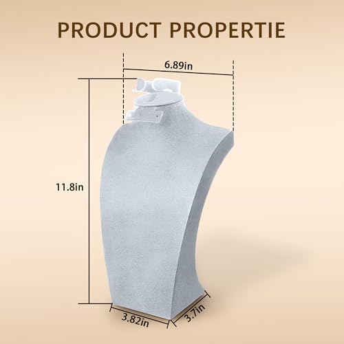 Homeanda Necklace Display Bust, Velvet Necklace Bust Display Stands for Vendors, Bust Jewelry Display Stand for Necklace, Bracelets, Earrings, Rings (Grey-11.8"x6.7") - color: Grey, size: 11.8"x6.7"