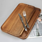 2 Pcs Rectangular Serving Platters for Food Dish Party Wooden Charcuterie Boards 14" x 7" Acacia Wood Trays for Kitchen Counter Decor Rectangle Dessert Plates Cheese Board Snack Appetizer Platter - size: 14" x 7"