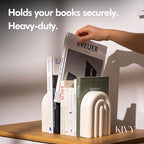 KIVY Concrete Book Ends for Shelves [Heavy Duty BOOKENDS] - Bookends Decorative for Heavy Books - Modern Trendy Book Ends - Book Stopper for Shelves - Book Holders for Shelves (White Bookends)