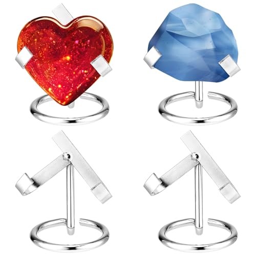 Shimeyao 4 Pcs Metal Crystal Heart Stone Stand Crystal Ball Holder Rock Display Stand Mineral Specimen Display Easel Holder for Gemstones Fossils Agate Slabs Plates (Silver,2 x 2.36 x 2.56 Inch) - color: Silver, size: 2 x 2.36 x 2.56 Inch