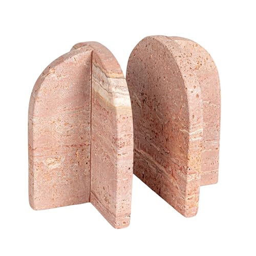 Bloomingville Crimson Archways Travertine Bookends, Red