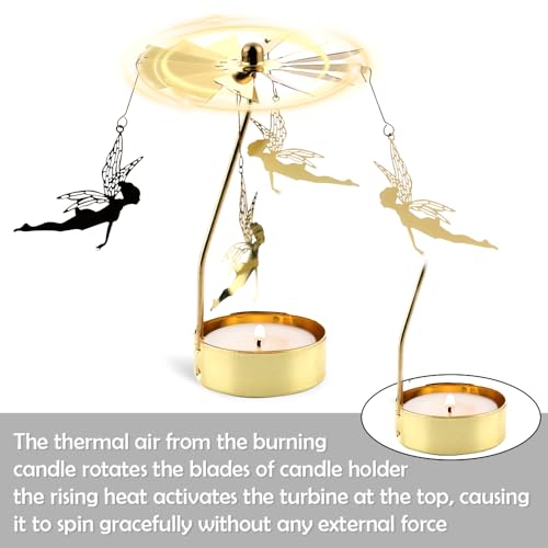 Spinning Candle Holder, Rotary Girl with Wings Gold Metal Spinning Tea Lights Candle Holder for Unique Gift for Friend Gifts for Women, Romantic Decor