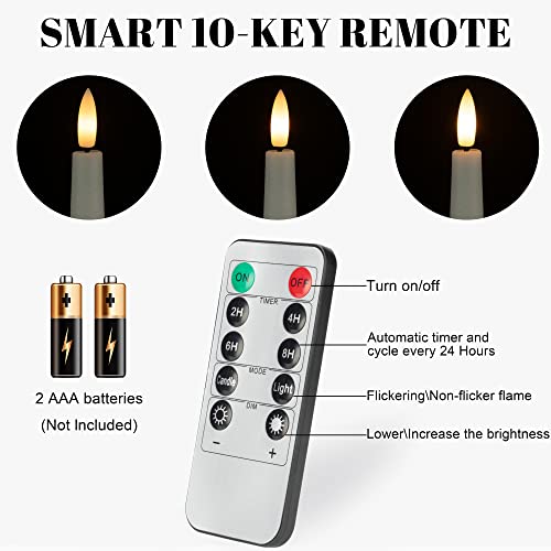 Flameless Taper Candles with 3D Wick, 9.6" Real Wax LED Candles with Remote and Timer, 3 Pack Flickering Candlesticks Battery Operated, Classic Tall Taper Candles for Home, Wedding, Party, White - color: White