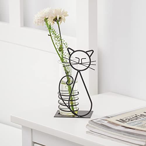 Marbrasse Desktop Glass Planter Hydroponics Vase,Planter Bulb Vase with Holder for Home Decoration,Modern Creative Cat Plant Terrarium Stand, Scindapsus Container (Lovely Cat) - color: A101-shuipei003