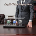 Acrylic Watch Display Case for 3 Watches with Solid Wood Base, Dustproof 3mm Clear Watch Showcase and Organizer for Men & Woman, Luxury Watch Stand - size: Display Case (No LED) For 3 Watch