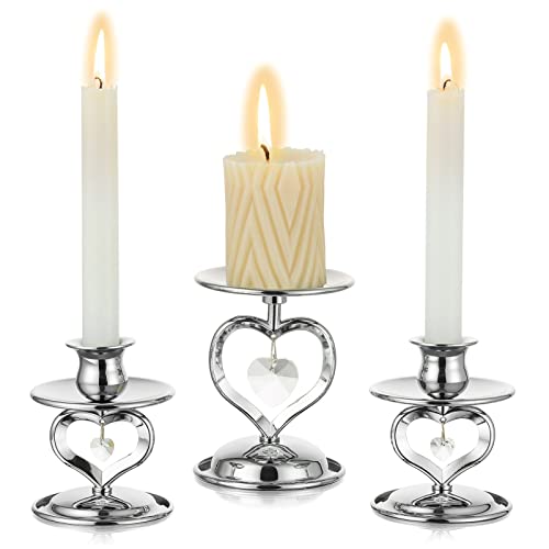 Nuptio Unity Candle Holder Silver Candlestick Holder for Pillar Taper Candles Metal Pillar Candle Holders Set of 3 Table Centerpiece for Wedding Anniversary Candlelight Dinner Decor - color: Silver, size: S+S+L