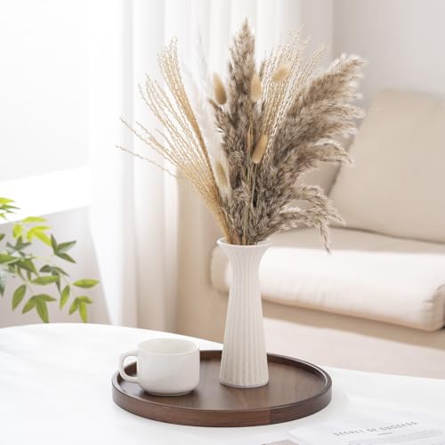 7.68” Vintage White Ribbed Ceramic Vase, Small Rustic Farmhouse Vase for Pampas Grass, Centerpiece, Coffee Table, Kitchen, Office & Home Decor - color: Rustic White