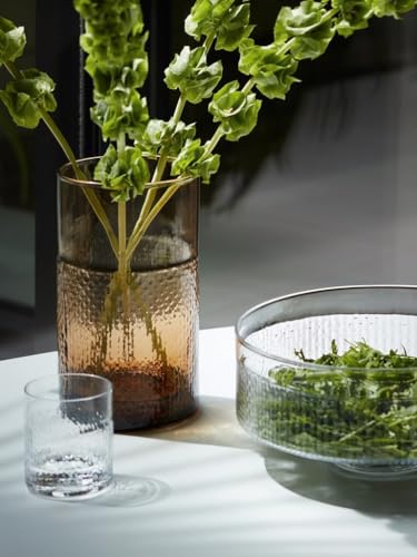 LSA International Wicker Taupe Vase 9.75”, Luxury Modern Lantern Decorative Glass Flower Holder with Textured Finish - size: 9.75"
