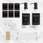[Luxury] Kitchen Soap Dispenser Set - 16OZ White Glass Bottle, Stainless Steel Pump, Instant Dry Tray, Waterproof Labels, Non-Slip Silicone Pad, and Dish Brush | Upgrade for Your Kitchen and Bathroom - color: White Bottle + Black Pump
