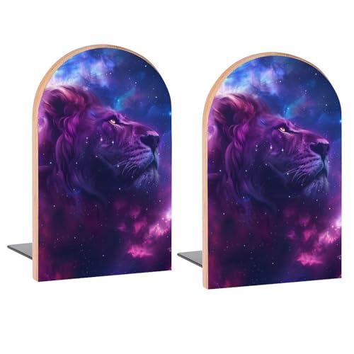 Galaxy Tiger Head Book Ends Decorative Wood Bookends for Shelves Kids Room Desk Home Office Book Stoppers for Books, DVDs, 1 Pair/2 Pieces(5x3.1 in) - color: Galaxy Tiger Head