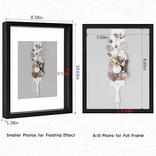 MUYE 8x10 Floating Frames Set of 2,Double Glass Picture Frame Display Any Size Photo up to 8x10,Wall Mount or Tabletop Standing,Black - color: Black, size: 8x10