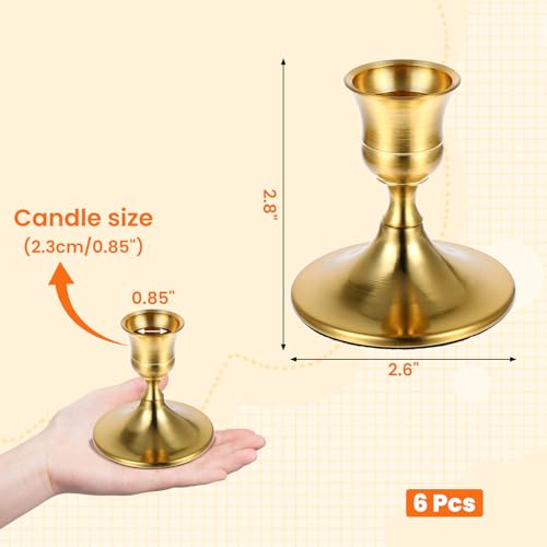 6 Pieces Gold Taper Candle Holders, Brass Candlestick Holders Vintage Metal for Table Centerpieces Wedding Christmas Decor