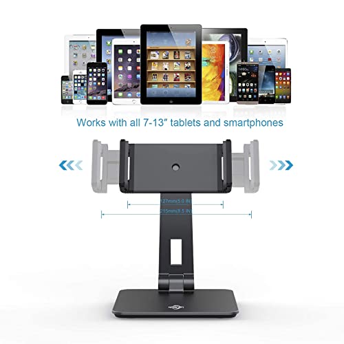 KABCON Tablet Stand,Tightness Adjustable Aluminum Alloy Tablet Stand for Desk, 360° Swivel Foldable Tablets Stands Dock for 4''-14''Tablets/Phone, iPad Series,Samsung Galaxy Tabs,Kindle Fire,Etc. - color: Grey