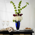 Barski - Handmade Glass - Footed Round Vase - Cobalt - 10" H (10 Inches High) Made in Europe