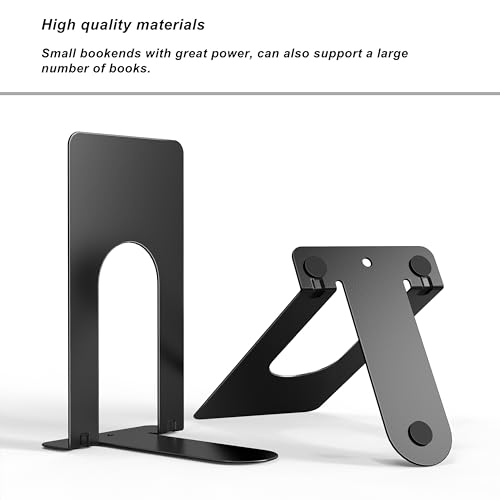 Optomni Book Ends, 3 Pairs of Small Bookends for Shelves, 3.9 x 2.8 × 5.2 in, Black Metal Book Stopper, Sturdy Book Holders for Home Office (6 Pcs, Small)