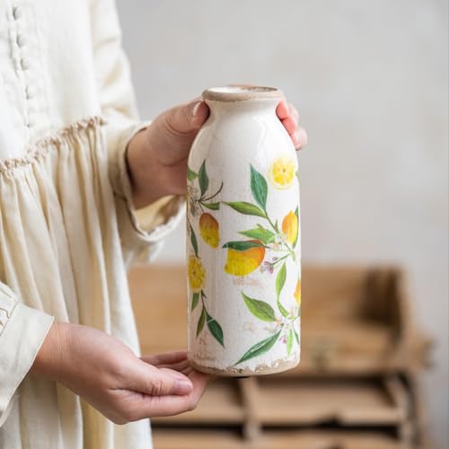Teweiqi Vintage Vase Set of 3, Ceramic Flower Vases Decor, Rustic Farmhouse Vases Retro Decorative Vases, for Home Living Room Kitchen Table Mantle Shelf Decor - Lemon - color: Lemon, size: set of 3