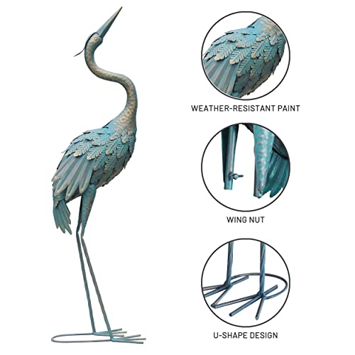 33-37 Inch Metal Crane Garden Statue Décor, Bird Garden Sculpture & Statues, Outdoor Decoration for Yard Patio Lawn Backyard Pool, Spring Decorations for Home, Set of 2 - color: Cyan