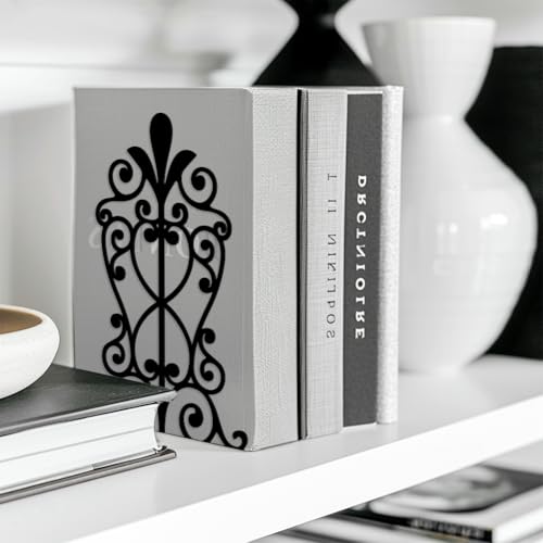 Peacoblue Metal Bookends for Shelves, Modern Decorative Heavy Duty Study Book Support Stoppers for Office, Desk, Shelf, Room 5.3"x4.3"x7.9" Cast Iron Tall Bookends, 1 Pair (European Style Pattern) - style: European style Pattern