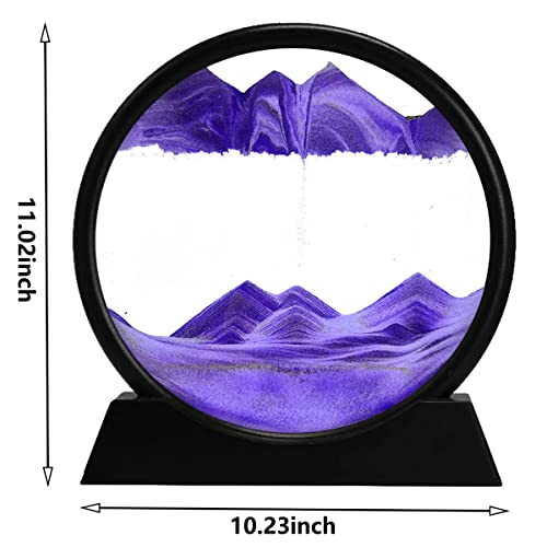 rysnwsu 3D Dynamic Sand Art Liquid Motion, Moving Sand Art Picture Round Glass 3D Deep Sea Sandscape in Motion Display Flowing Sand Painting Relaxing Desk Toys (Purple, 12'') - color: Purple, size: 12''