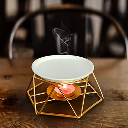 SXCHEN Tealight Oil Burner Ceramic Essential Oil Burner Tealight Candle Holder Aroma Scented Candle Oil Diffuser Glod Metal Tea Light Wax Melt Warmer Furnace Home Decoration - color: Gold