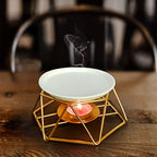SXCHEN Tealight Oil Burner Ceramic Essential Oil Burner Tealight Candle Holder Aroma Scented Candle Oil Diffuser Glod Metal Tea Light Wax Melt Warmer Furnace Home Decoration - color: Gold