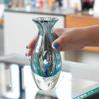 Ca D Oro Small Glass Vase Boho with Blue/Green Canes Hand Blown Murano-Style Art Glass - Model Nº 2 - color: Small Blue Model 2