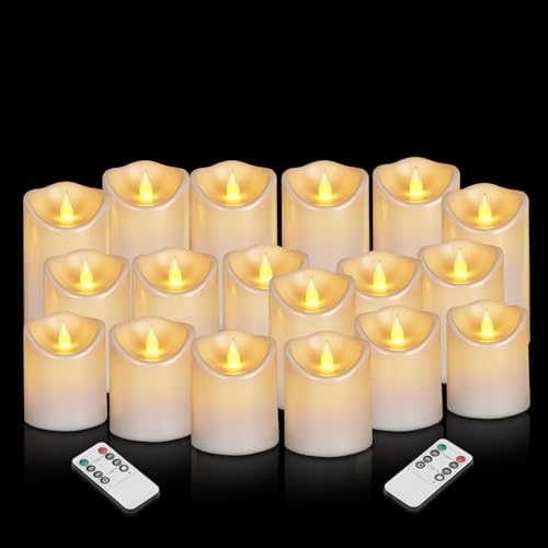 Flameless Candles 4" 5" 6" Outdoor Indoor Pillars Battery Operated Flickering Candles Include 10-Key Remote Timer 400+ Hours by 2 AA Batteries (White Candle - Warm light, 3"D x 4"|5"|6" H - 18 Pack) - color: White Candle - Warm light, size: 3"D x 4"|5"|6"