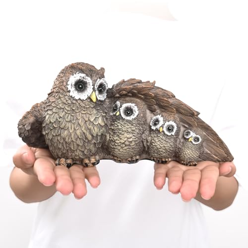 Cute Brown Family of Four owl Figurines Home Décor Sculpture with Three Baby Owls Décor for Shelf Gifts Decoration for Birds Lovers Home,Office, Bookself