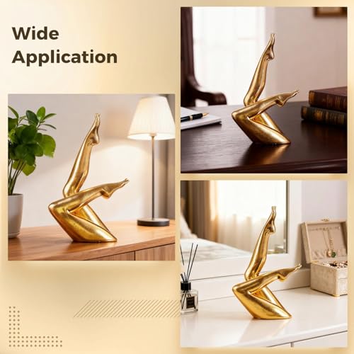 Gold Abstract Human Figure Yoga Sculpture, Modern Resin Home Decor Accent, Aesthetic Shelf Art for Living Room Office, Unique Decorative Ornament