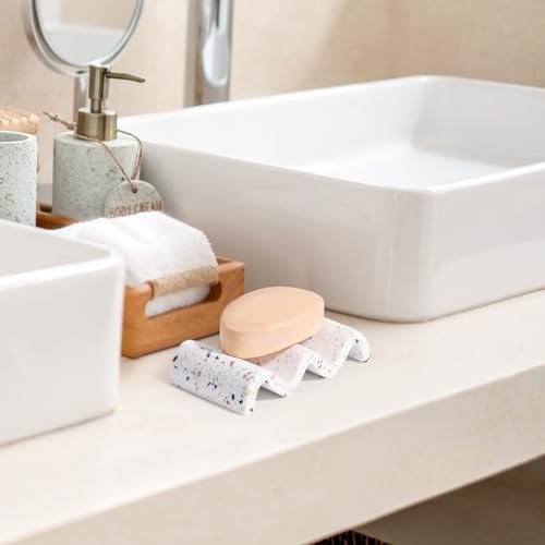 Luxspire Soap Dish, Marble Soap Dish, Self-draining Tray, Soap Holder Saver for Shower, Bathroom, Sink, Kitchen and Countertop - Terrazzo - color: Terrazzo, size: 1 PC