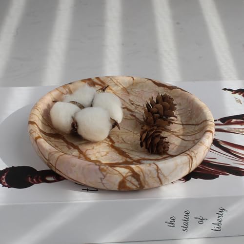 Natural Marble Travertine Ring Dish Jewelry Tray 5.5" for Women, Marble Trinket Dish for Key Earring Nightstand, Mother's Day Engagement Birthday Gift - Pink Marble - color: Pink Marble