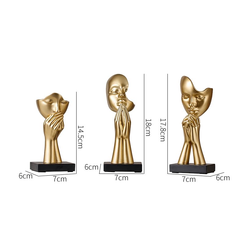 3-Piece Set of Thinker Statues, Gold and Silver Black Abstract Art Meditation Prayer Sculptures, Modern Home Decoration, Desktop Decoration, Home or Office Decoration Art Gifts (Gold) - color: Gold