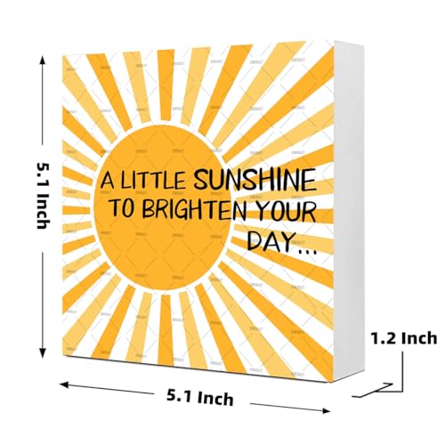 Sunshine Decorations, EMOHAT A Little Sunshine To Brighten Your Day Wood Box Signs, Home Office Bedroom Inspirational Desk Sign 5.1x5.1 inch - color: Sunshine Decorations