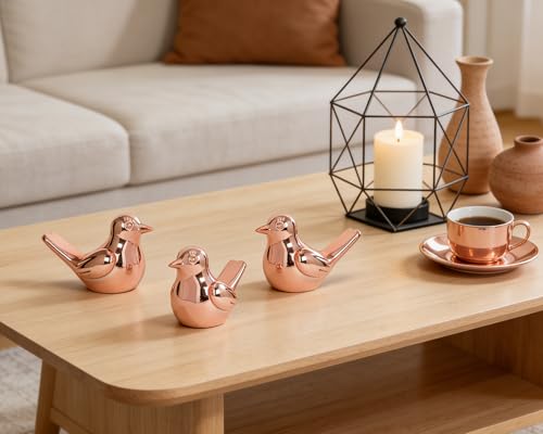 Rose Gold Bird Statue Pair, 2-Pack 3 inch Shiny Accent Small Knick Knacks for Home Office Shelf Desk Coffee Table Decoration - color: Rose Gold