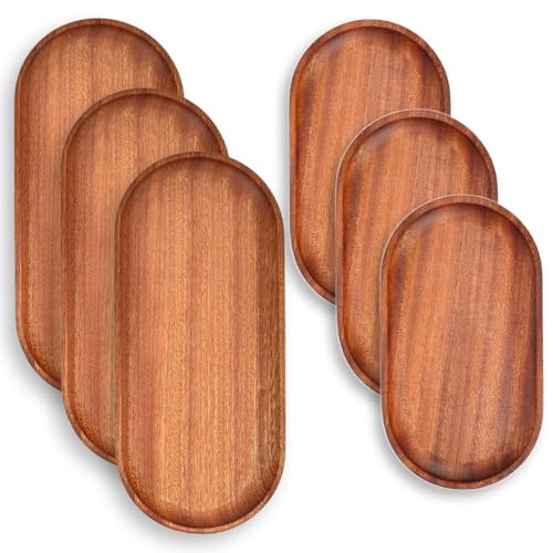 6 Pack Solid Wood Serving Platters and Trays of Natural Wood with Edge,Rectangular Avoid Sliding and Spilling Food (Walnut Trays x 6Pack) - color: Walnut Trays X 6pack