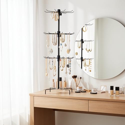 COMNICO 2 Pcs Retail Display Stand, 3-Tier Rotating Rack Black Metal Necklace and Bracelet Organizer Jewelry Stand Heavy Duty Adjustable Countertop Stands for Retail Earring Keychains Jewelry