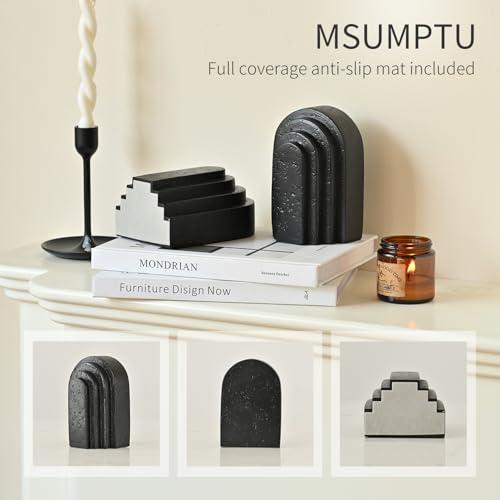 Decorative Bookends for Shelves, Set of 2 Book Ends for Heavy Books, Layered Arch Design Black Bookend - color: Black