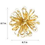 6.7" Decorative Metal Starburst Tabletop Shelf Sculpture Accent, Gold Modern Table Decor, Looped Ribbon & Beads Edges Detailed