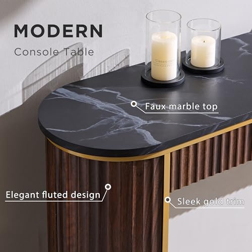 OKD Modern Fluted Console Table, 63" Long Narrow Entryway & Sofa Tables for Hallway, Tall Accent Table Behind Couch for Foyer Living Room, Dark Walnut - color: Dark Walnut